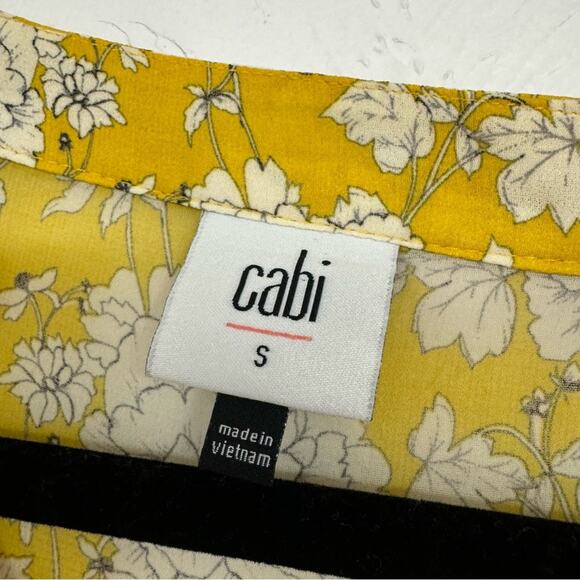Cabi Yellow & Grey Floral Boho 3/4 Sleeve Blouse Womens S Sheer Puff Sleeve Top - Picture 3 of 12